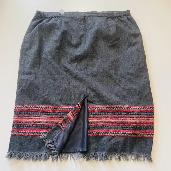 Vintage Skirt Wool Blend Stripe Texture South Western Frinds Grey Plus Red Fall - Picture 4 of 8